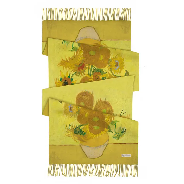Digital Printing Artificial Cashmere Scarf Women's Winter Warm Long Fringe Sunflower - Shop at LoveMi