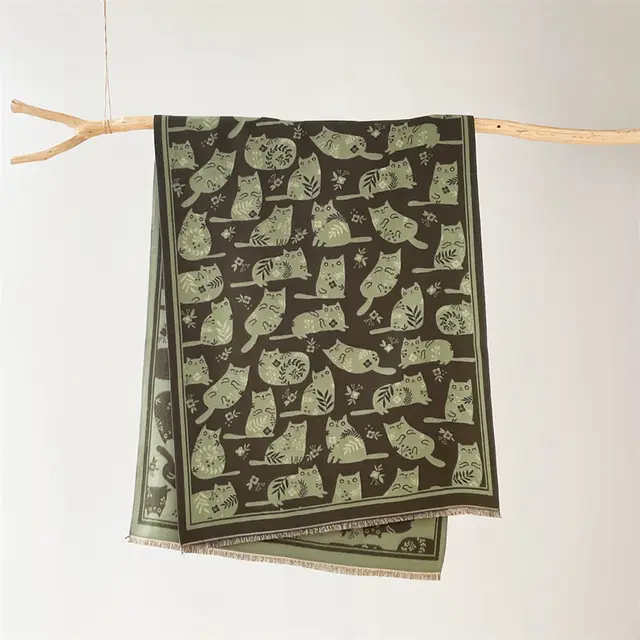 Cream Sweet Cat Artificial Cashmere Scarf Women's Autumn And Winter Korean Style Green - Shop at LoveMi