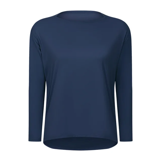 Skin friendly Nude Feel Yoga Long Sleeve Loose Casual Running Top Dark Blue - Shop at LoveMi