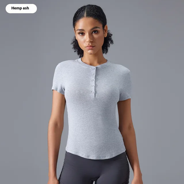 Leisure Wild Running Sports Nude Feel Slim Fit Yoga T shirt Twist Gray - Shop at LoveMi