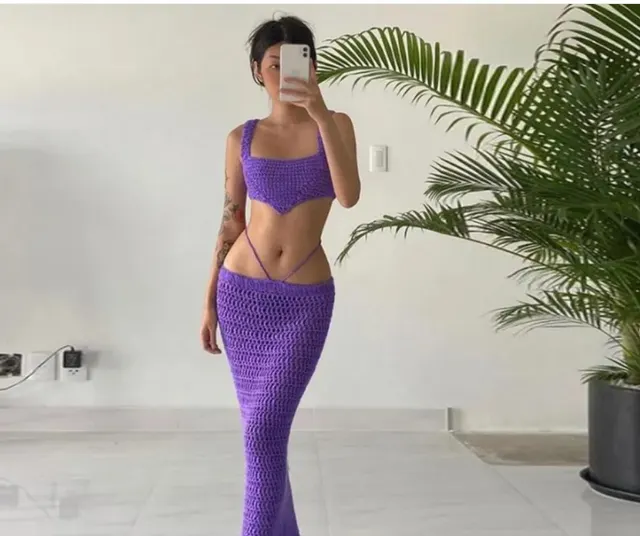 New Fashion Women's Clothing Solid Color Slim fit Tank Top Sexy Low Waist Skirt Suit Purple - Shop at LoveMi