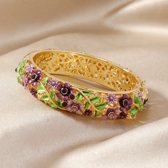 Women's Ethnic Style Hollow Painted Alloy Bracelet Purple - Shop at LoveMi