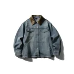 Retro Multi-pocket Contrast Color Lapels Denim Jacket For Women - Blue