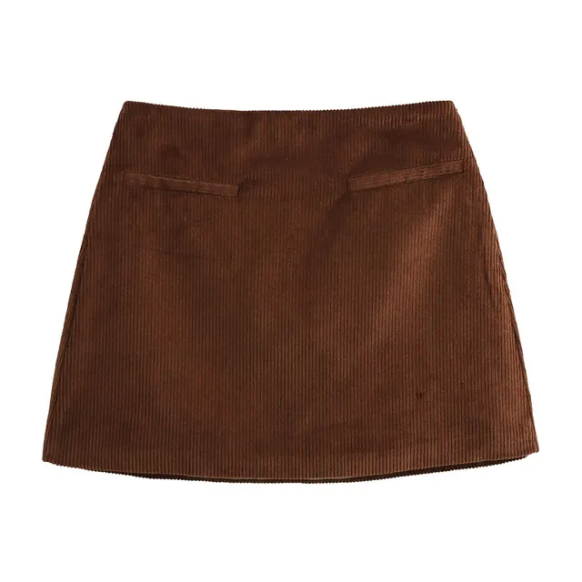 New Solid Color Corduroy Mini A Line Skirt Coffee - Shop at LoveMi