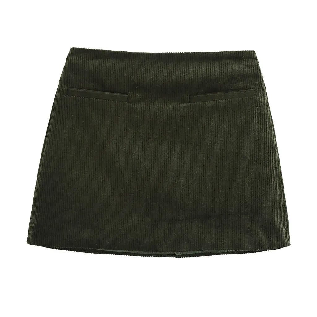 New Solid Color Corduroy Mini A- Line Skirt - Green