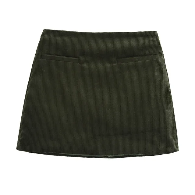 New Solid Color Corduroy Mini A Line Skirt Green - Shop at LoveMi