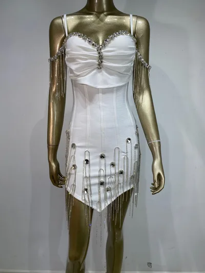 Suspender Bandage Tight Banquet Party Hip Skirt White - Shop at LoveMi