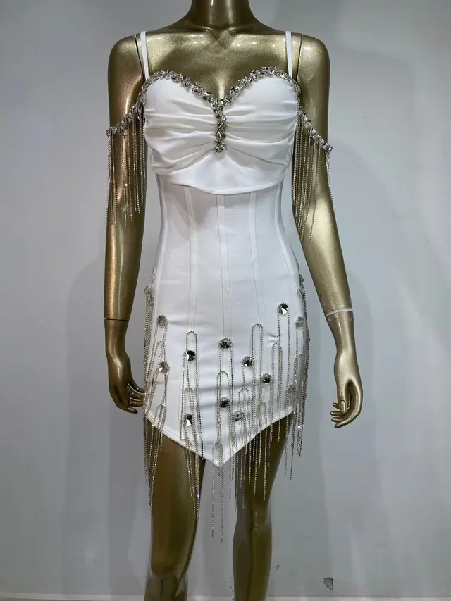 Suspender Bandage Tight Banquet Party Hip Skirt White - Shop at LoveMi