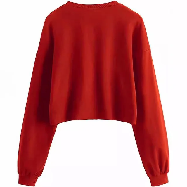 Women's Autumn And Winter New Solid Color With Fur Loose O neck Short Sweater Red - Shop at LoveMi