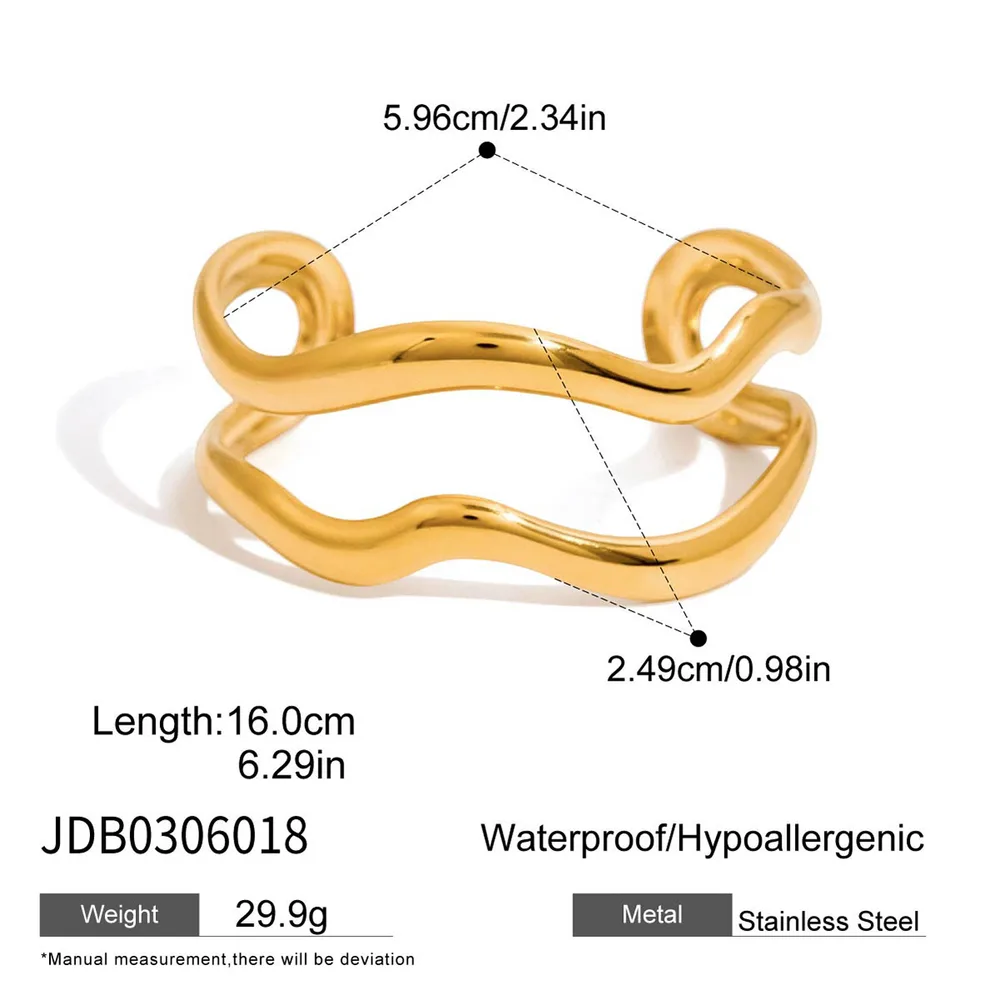 Minimalist 18K Gold Stainless Steel Glossy Line Double layer Bracelet Jdb0306018 - Shop at LoveMi