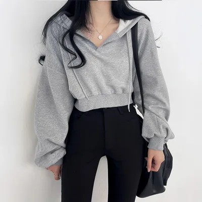 Loose Lantern Sleeve Drawstring Waist Trimming Casual Top Melange Gray - Shop at LoveMi