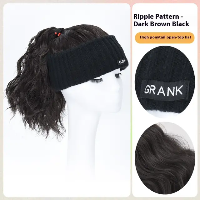 Wig Hat Integrated Women's Fashion Autumn And Winter Hair Band Brown Black - Shop at LoveMi