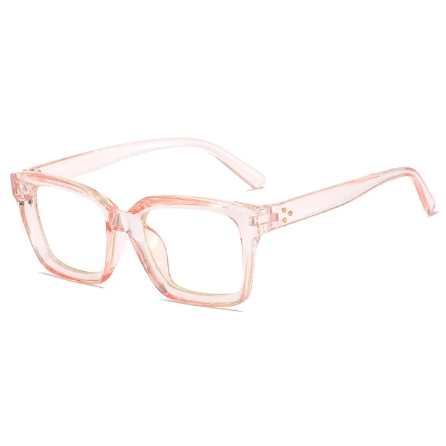 Square Anti blue Light Plain Glasses Frame Transparent Pink Frame - Shop at LoveMi