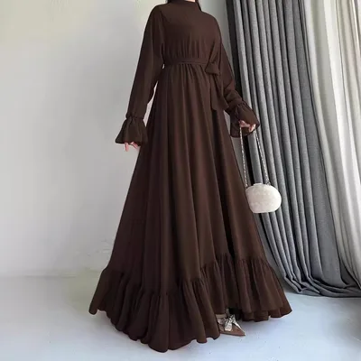 Chiffon Long Belt Fashionable Elegant Women's Dress Brown - Shop at LoveMi