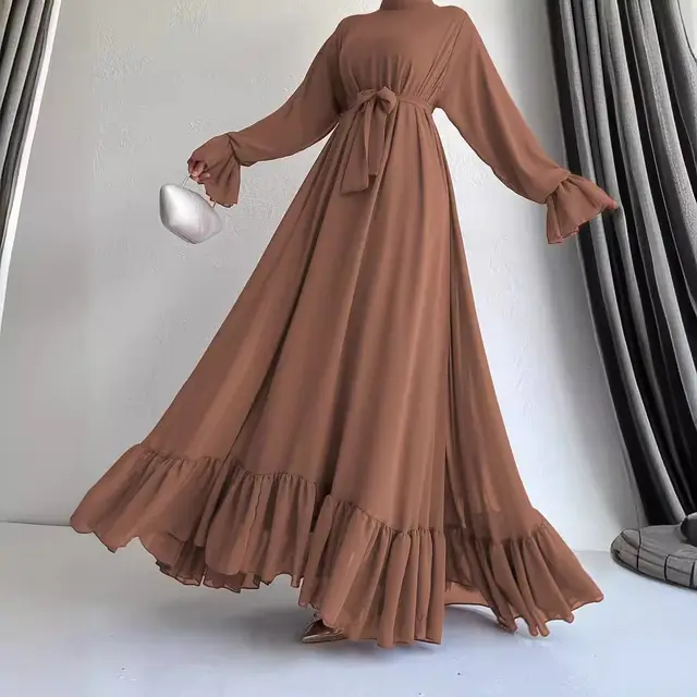 Chiffon Long Belt Fashionable Elegant Women's Dress Rose Gold - Shop at LoveMi