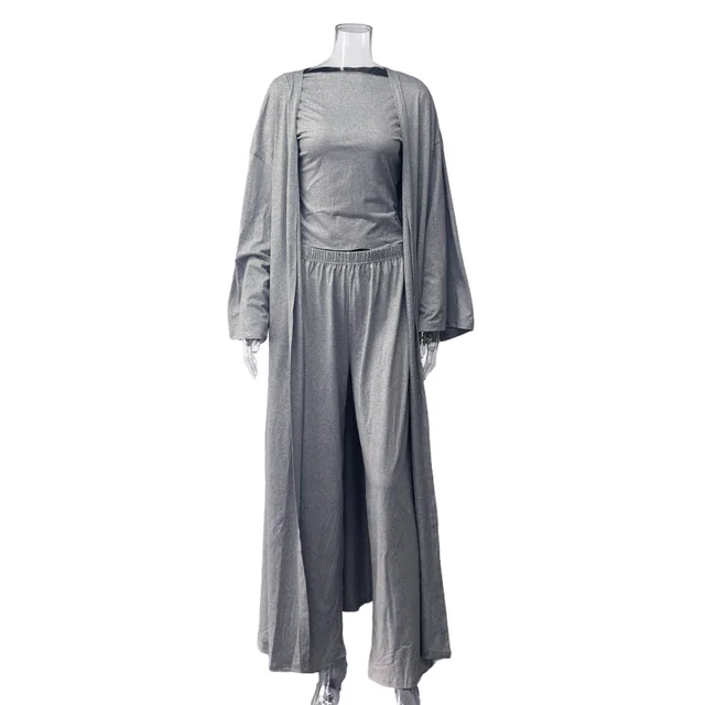 Solid Color Knitted Home Wear Three piece Women's Clothing Gray - Shop at LoveMi