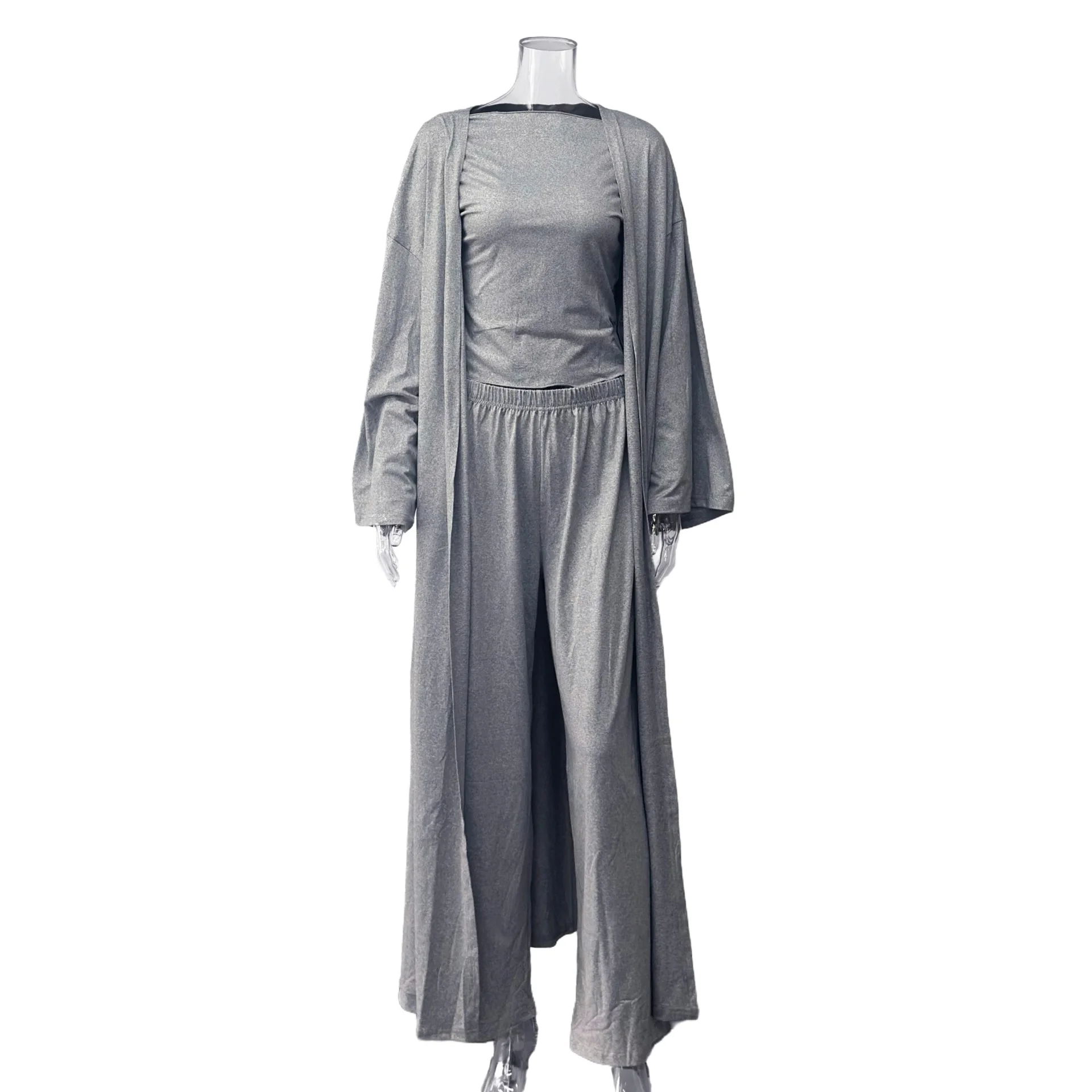 Solid Color Knitted Home Wear Three-piece Women's Clothing - Gray