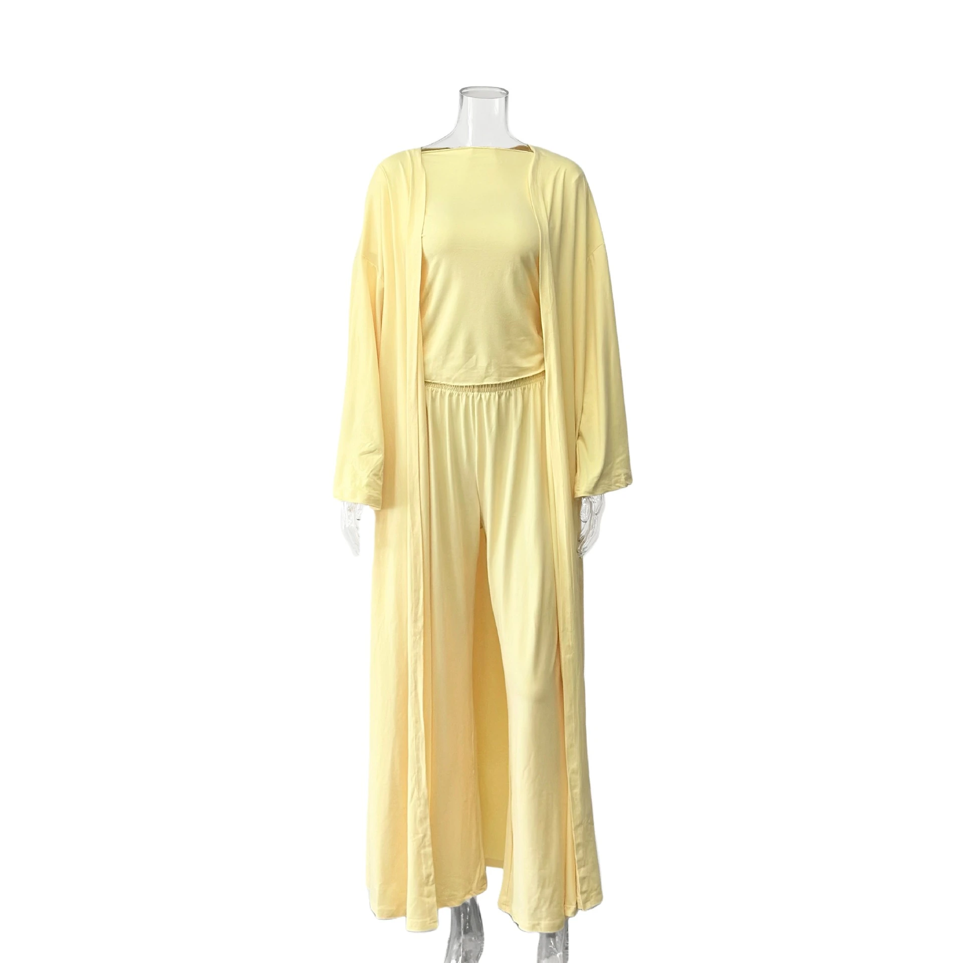 Solid Color Knitted Home Wear Three-piece Women's Clothing - Yellow
