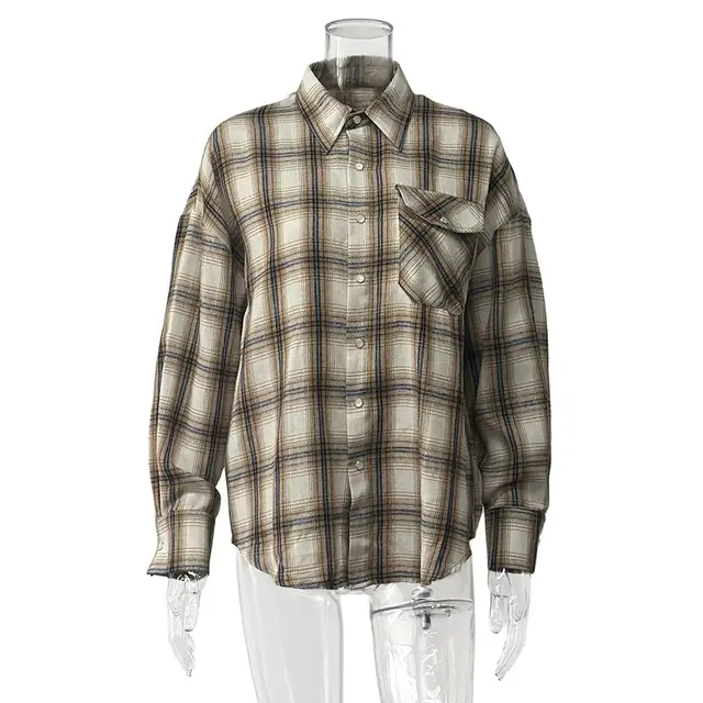 European And American Plaid Tup Cardigan Khaki Plaid - Shop at LoveMi