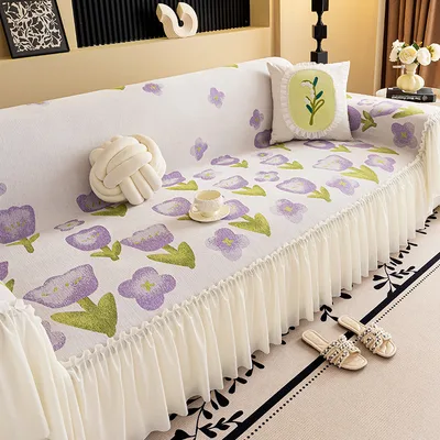 Full Covered High grade Skirt Sofa Cover French Sofa Cover Cloth Purple - Shop at LoveMi