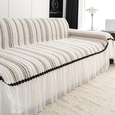 Sofa Cover High grade Skirt Sofa Seat Cover Cover Coffee White - Shop at LoveMi
