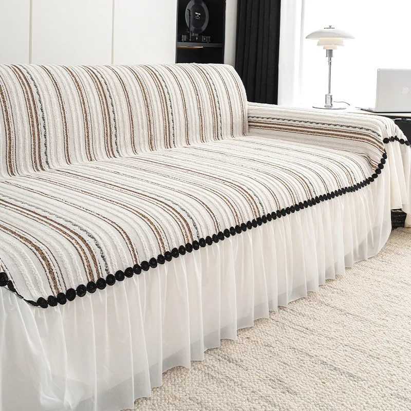 Sofa Cover High grade Skirt Sofa Seat Cover Cover Coffee White - Shop at LoveMi