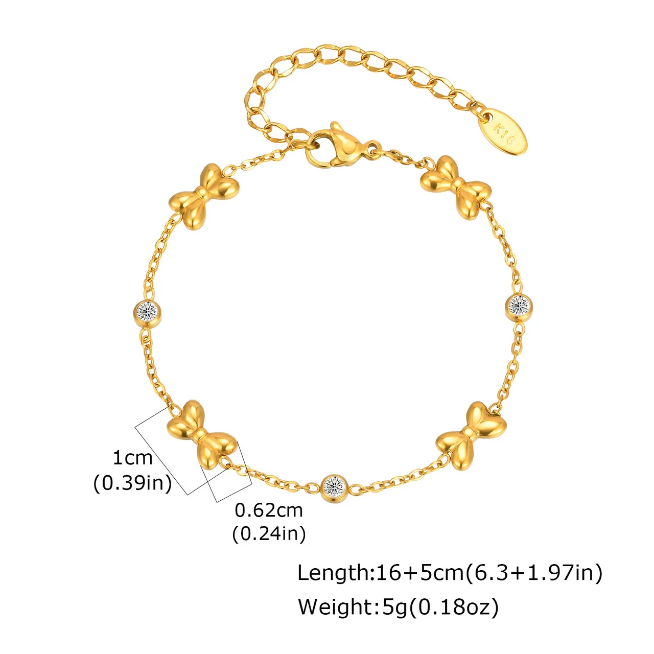 Cute Fashion Stainless Steel Cross Chain Bow Zircon Kids' Golden Bracelet - Br2194G02
