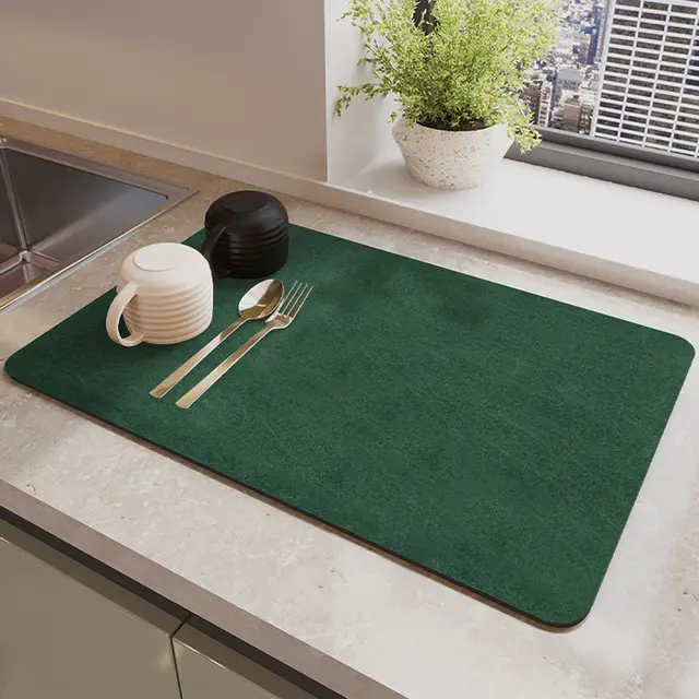 Hydrophilic Pad Bar Cup Water Draining Pad Dish Drying Mat Bar Coffee Machine Mat Peacock Green - Shop at LoveMi