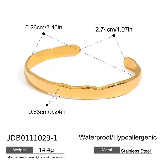 Retro 18K Gold Stainless Steel Simple Twin Wave Open ended Bracelet Jdb01110291 - Shop at LoveMi