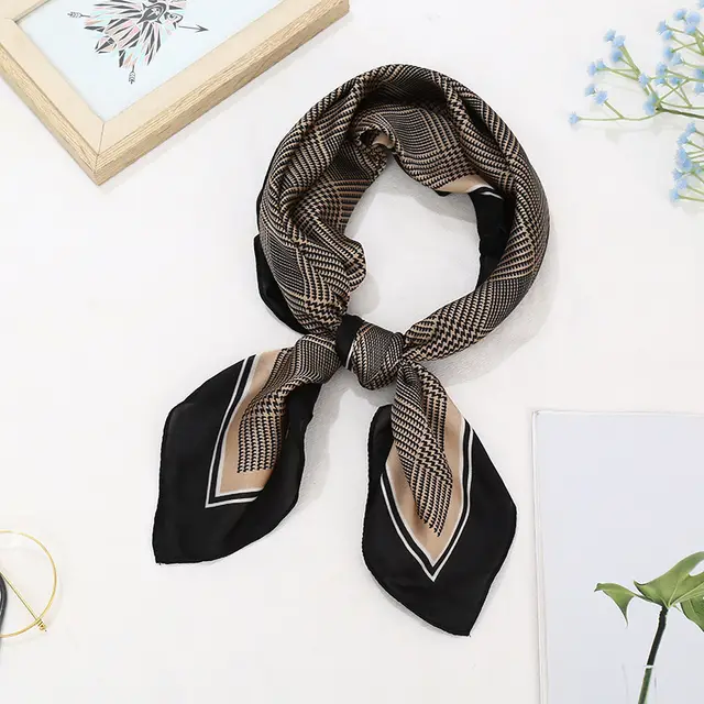 Korean Style Versatile Professional Vintage Printed Silk Scarf Brown Fine Plaid - Shop at LoveMi