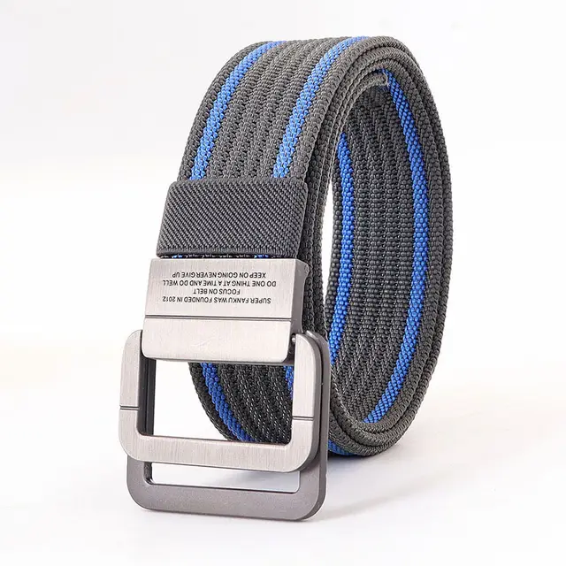 Alloy Double Ring Buckle Woven Nylon Tactical Sports Outdoor Waist Belt Dark Gray Blue Edge - Shop at LoveMi