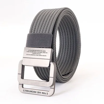 Alloy Double Ring Buckle Woven Nylon Tactical Sports Outdoor Waist Belt Dark Gray - Shop at LoveMi