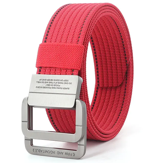 Alloy Double Ring Buckle Woven Nylon Tactical Sports Outdoor Waist Belt Red And Black Jumper - Shop at LoveMi