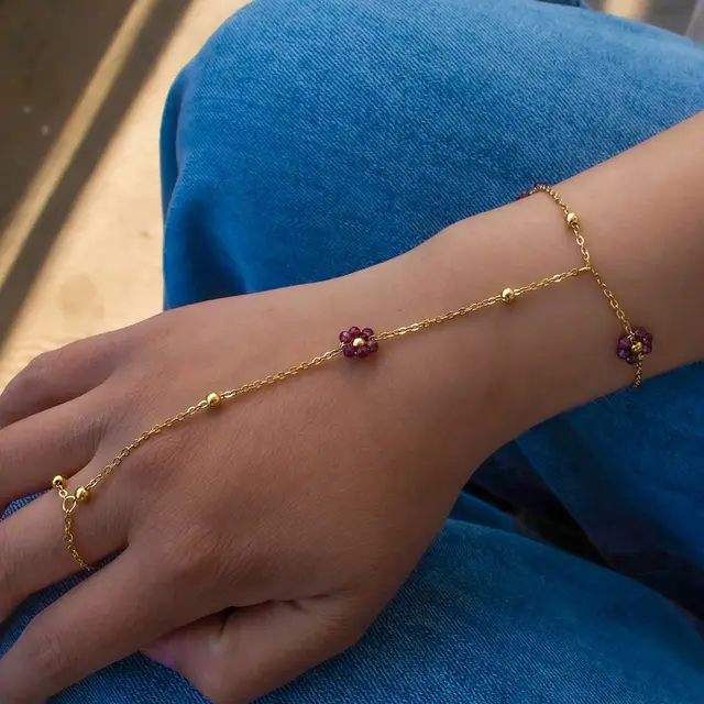 Handmade Beaded Natural Crystal Flowers Stainless Steel Purple Flowers - Shop at LoveMi