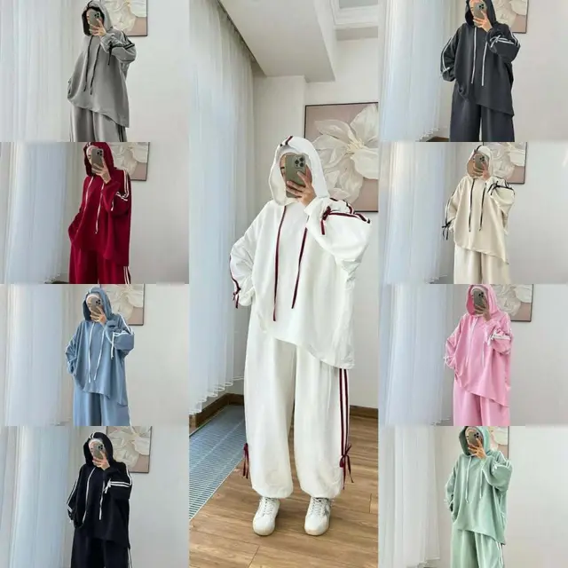 Middle East Long sleeved Hooded Wide leg Pants Temperament Commute Fashion Suit White - Shop at LoveMi