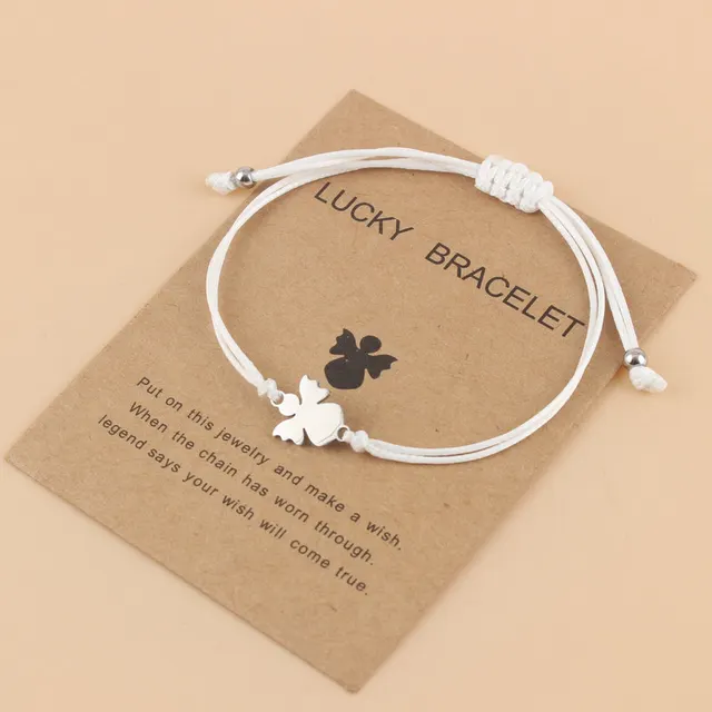 Couple Woven Adjustable Wax Line Stainless Steel Angel Bracelet White - Shop at LoveMi