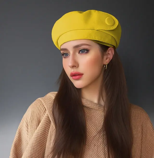 The High end Button Beret Makes Your Face Look Smaller Yellow - Shop at LoveMi