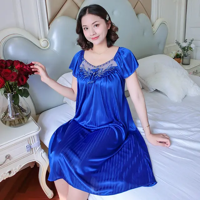 Korean Style Sweet Cute Artificial Silk Home Wear Pajamas Sly809 Dark Blue - Shop at LoveMi