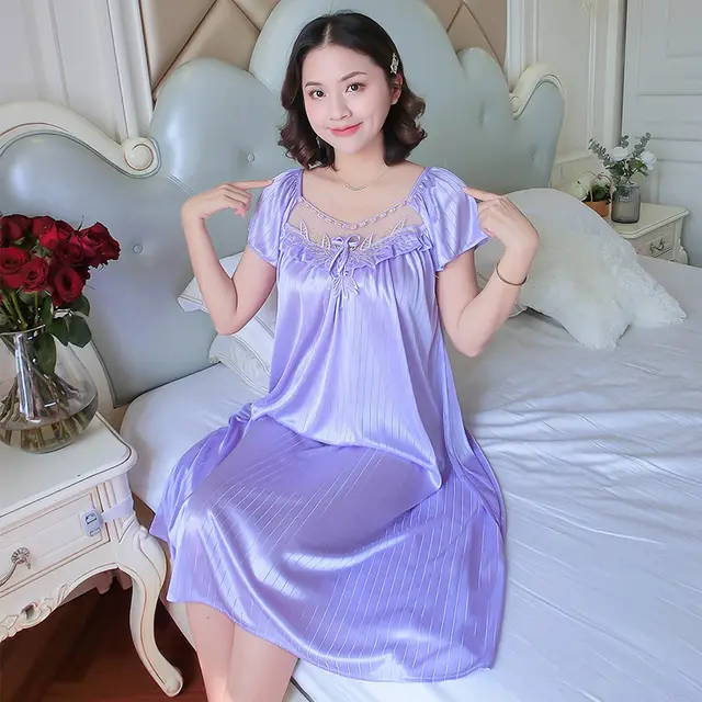 Korean Style Sweet Cute Artificial Silk Home Wear Pajamas Sly809 Light Purple - Shop at LoveMi