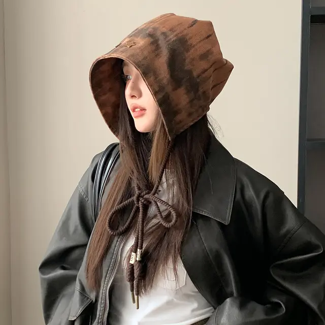Autumn Winter Japanese Hat Women's Tie dye Bucket Hat Coffee - Shop at LoveMi