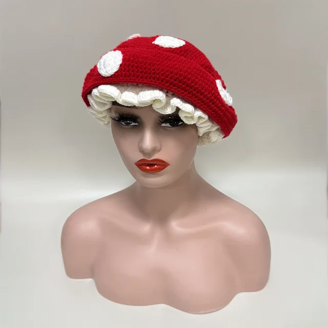 Sweet Cute Mushroom Beret Children Hand Crocheted Polka Dot Red - Shop at LoveMi