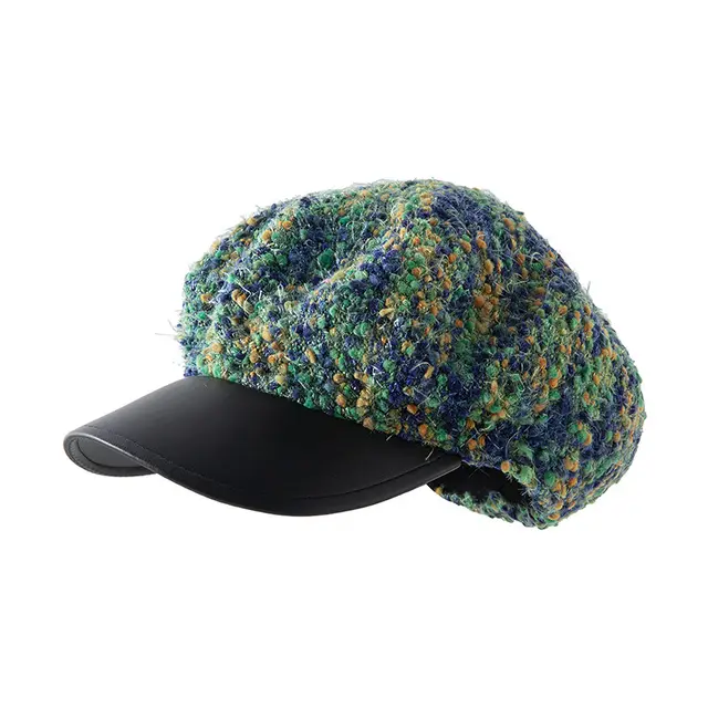 Korean PU Leather Brim Beret Autumn And Winter Green - Shop at LoveMi