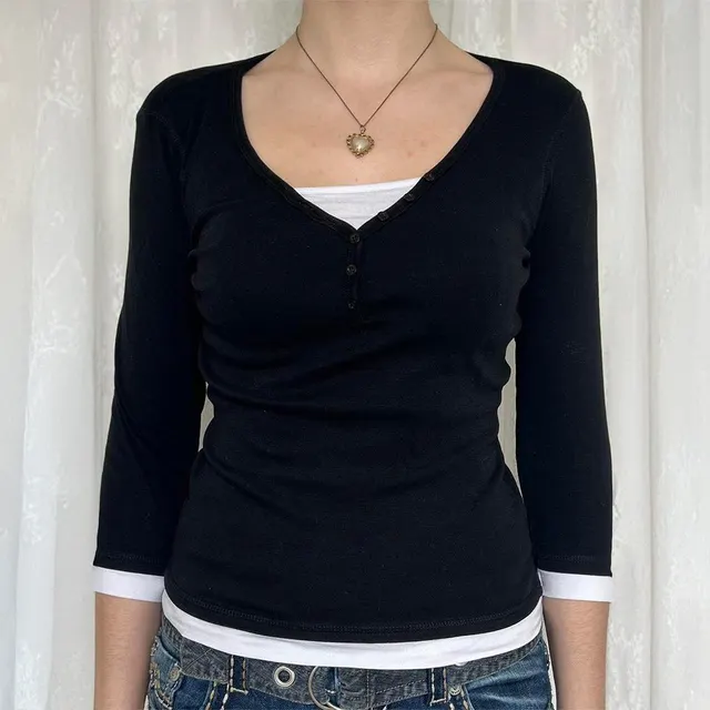 Women's Minimalist Long Sleeve Bottoming Vest T shirt Black - Shop at LoveMi