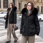 Women's Thickened Fleece-lined Quilted Jacket Cotton Clothes - Black