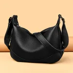 Milled Top Layer Cowhide Women's Shoulder Simple Crossbody - Black