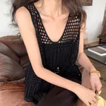 Korean Style Sense Of Design Hollow Loose Pure Desire Style Slimming Knitted Vest - Black