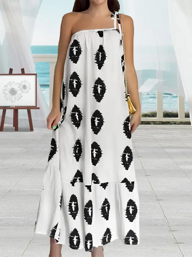 Women's Dress One shoulder Lace up Beach White - Shop at LoveMi