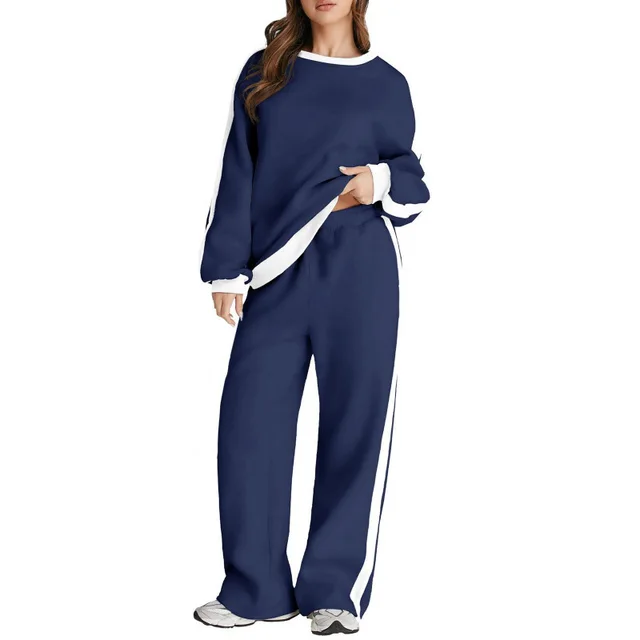 Spring And Autumn Leisure Simple Graceful Color Matching Long Sleeve Navy Blue - Shop at LoveMi