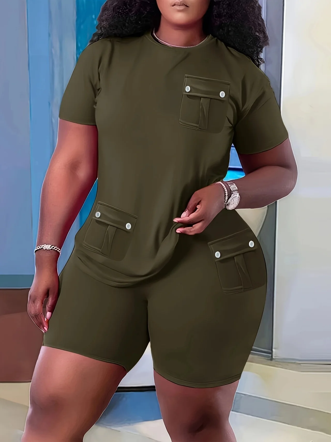Women's Summer Fashion Individual Casual Suit - Army Green