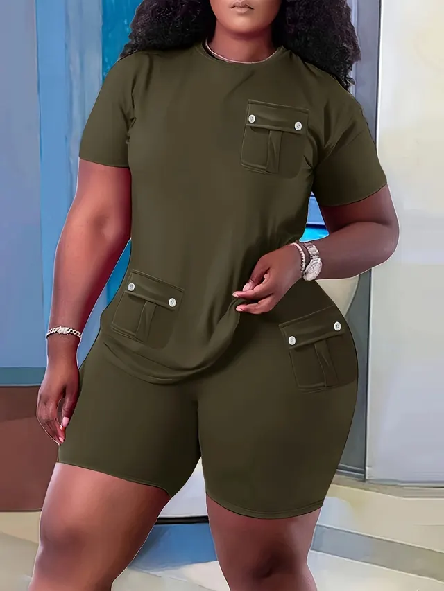 Women's Summer Fashion Individual Casual Suit Army Green - Shop at LoveMi